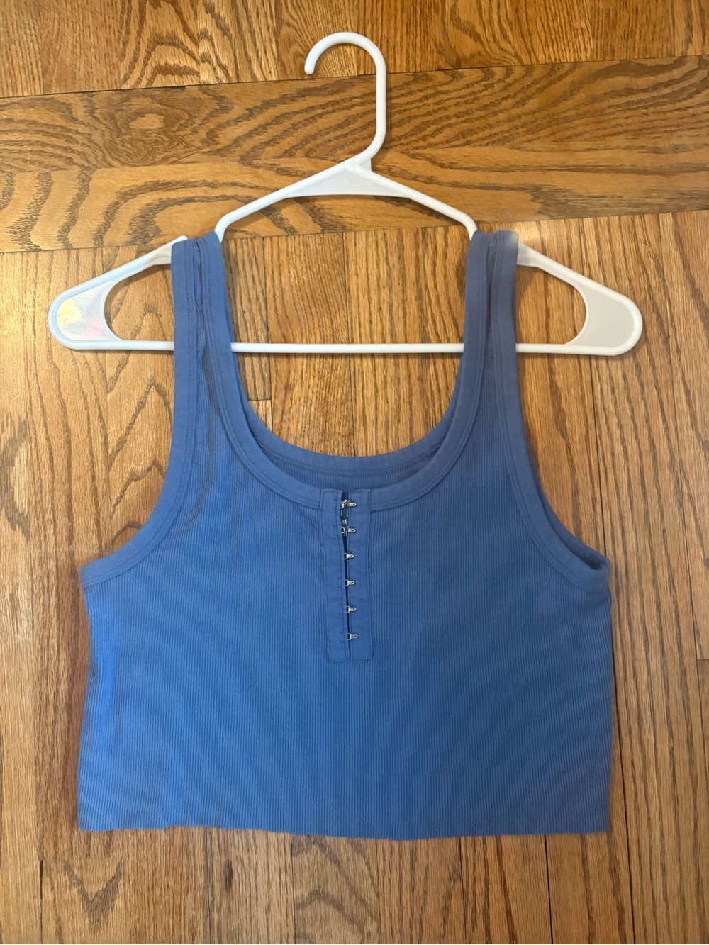 aerie Blue Ribbed Crop Tank with Hook-Front